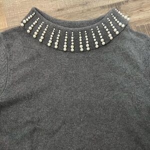 Talbots Sabrina cashmere blend tunic sweater with faux pearl cowl neck sz S